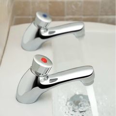 Chrome Hot and Cold Twin Brass Modern Bathroom Non Concussive Basin Taps