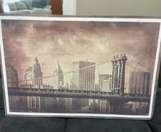 Vintage Style Framed Picture Of Manhattan Bridge & New York Skyline - Can Deliver