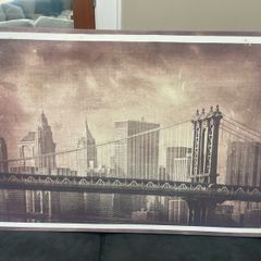 Vintage Style Framed Picture Of Manhattan Bridge & New York Skyline - Can Deliver