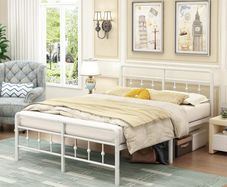 Double Bed Frame 4ft6 with Headboard and Footboard, Metal Bed Frame Double 46 cm High with Heavy Duty Slats Support, Noise Free, Easy Assembly, White