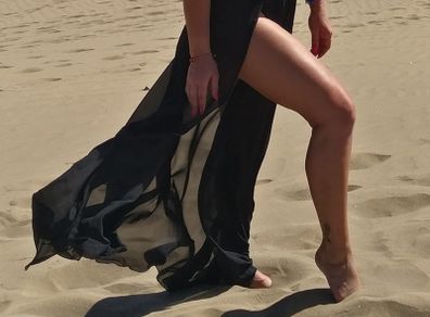 Black maxi beach skirt/cover up with gold buckle, ONE SIZE