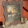 Antique framed signed quaint waterfall scene, D18 Image 2