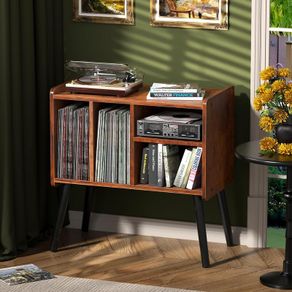Record Player Table, Mid-Century Record Player Stand with Vinyl Storage Hold Up to 150+ Albums