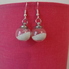 Handmade pearl white sand earrings sterling silver hooks