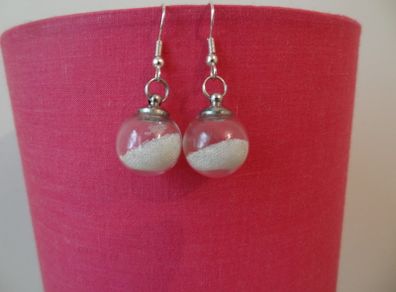 Handmade pearl white sand earrings sterling silver hooks