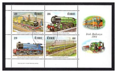 1984 Ireland 150th Anniversary of Irish Railways Miniature Sheet Fine Used with Dublin (Baile Atha Cliath) Cancel