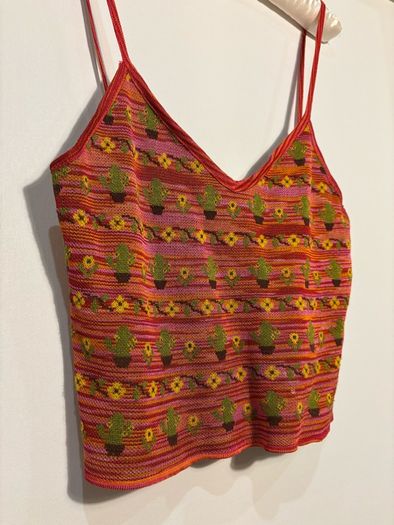 Zara Knit Jacquard Cactus Sunflower Tank Top Size S