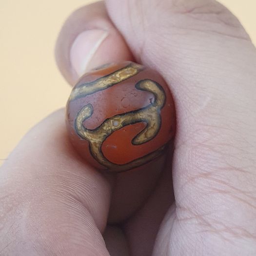 Vintage Lot of 3 Etched Carnelian Agate Unique Pattern Beads Lot
