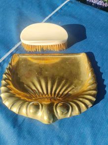 Victorian brass crumber and bone handled brush