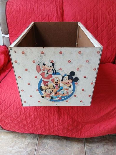Vintage American Toy Mickey Mouse Wooden Toy Chest / Storage Box