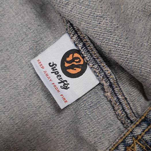 Superfly Patched Distressed Blue Denim Trucker Jacket Size L
