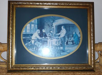 Vintage Margaret Dovadson "Landlords Brew" print in a gilt & teal oval mount