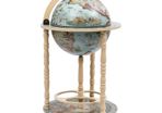 Globe Bar Wine Stand Eucalyptus Wood Blue