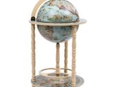 Globe Bar Wine Stand Eucalyptus Wood Blue