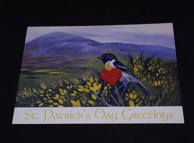 Ireland Postcard : St. Patrick's Day Postcard - Stonechat with Croagh Patrick In The Background - 1997