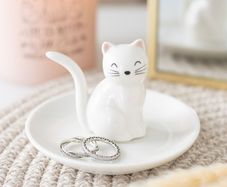 Sitting White Cat Face Trinket Dish