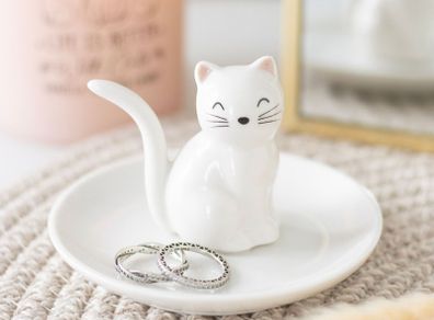 Sitting White Cat Face Trinket Dish