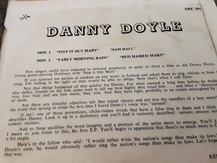 irish pressed single Danny Doyle