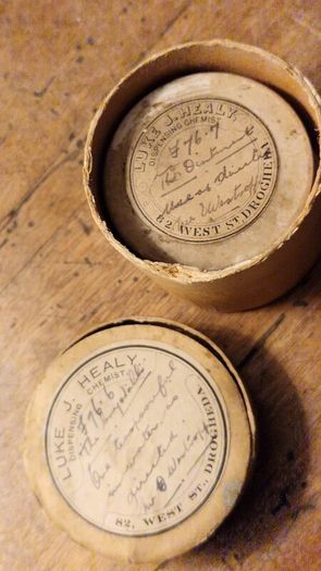 Antique Irish Chemist's Ointment Pots with Original Cardboard Packaging. Drogheda.