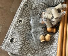 eyelet curtains 90 w x 108 drop  inc cushion& pole
