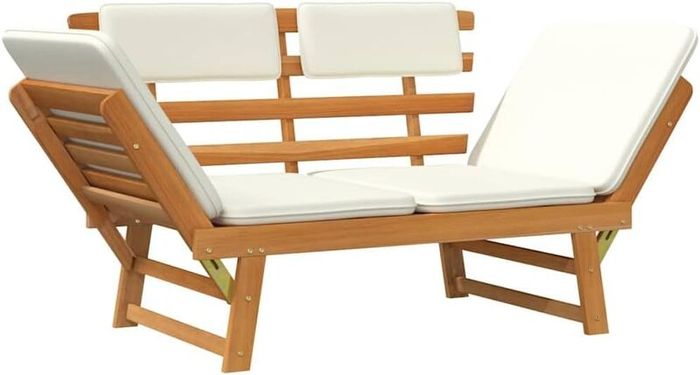 2 in 1 Acacia Garden Bench & Sun Lounger with Cushion