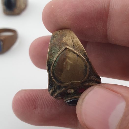 15 Antique Style Brass Rings Mixed Stone & Colourful Glass Accents