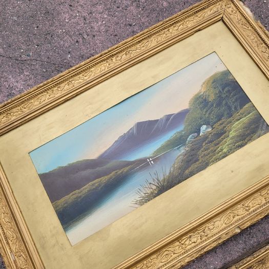 Antique trio of giltwood framed landscapes