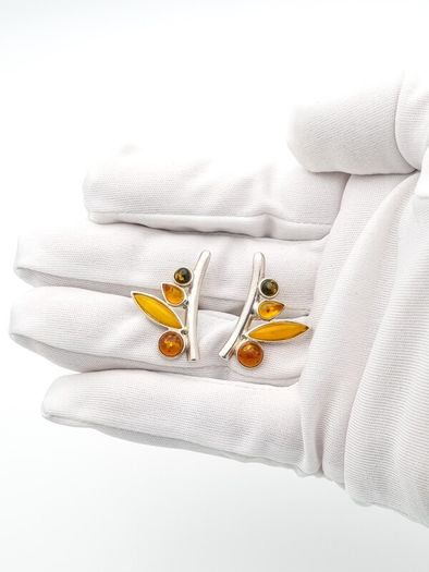 Natural Baltic Amber On Sterling Silver Stud Earrings