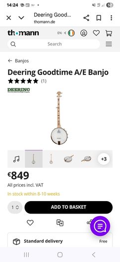 Immaculate condition Deering goodtime with Pick up  A/E 5 STRING BANJO
