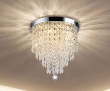 Crystal Chandeliers Lighting, K9 Chandelier Crystals Ceiling Lights, 300mm, Bead Lampshade with Clear Acrylic Jewel Droplets, Flush Mount LED Ceiling Light for Dining Room Bedroom Livingroom (FREE POSTAGE)