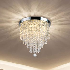 Crystal Chandeliers Lighting, K9 Chandelier Crystals Ceiling Lights, 300mm, Bead Lampshade with Clear Acrylic Jewel Droplets, Flush Mount LED Ceiling Light for Dining Room Bedroom Livingroom (FREE POSTAGE)