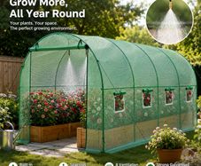 15ft x 7ft Walk-In Polytunnel Greenhouse with Built-In Irrigation System  Galvanised Steel Frame