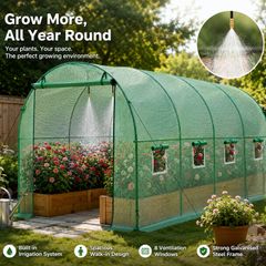 15ft x 7ft Walk-In Polytunnel Greenhouse with Built-In Irrigation System  Galvanised Steel Frame