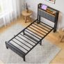 Single Bed Frames with Storage Headboard and Charging Station/LED Lights Image 7