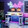 120x50cm Gaming Desk with LED Lights & Power Outlets,White Storage Shelves, Dual Monitor Stand, Home Office & Study, Work from Home, Bedroom, Small Spaces, Dorm, Space-Saving, Students Image 9