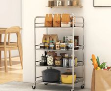 4 Tier Stainless Steel Kitchen Storage Trolley with Adjustable Shelves