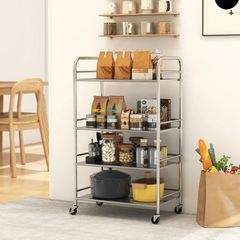 4 Tier Stainless Steel Kitchen Storage Trolley with Adjustable Shelves