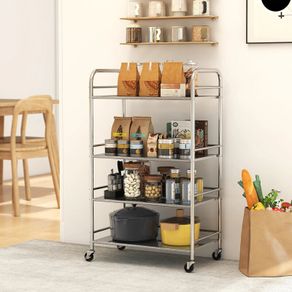 4 Tier Stainless Steel Kitchen Storage Trolley with Adjustable Shelves