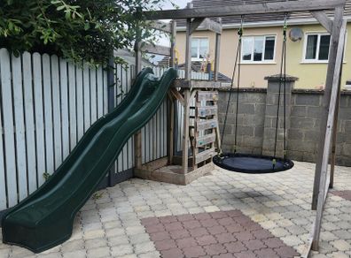 Outdoor Wooden Kids Play Set - Swing, Slide, Climber & Sandbox