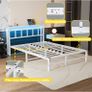 Double Bed Frame with Storage Headboard,4ft6 Bed Frame Double Bed Base with Charging Station and LED Lights,Metal Platform Double Bed 135x190,Mattress Base No Box Spring Needed,No Noise,White Image 4