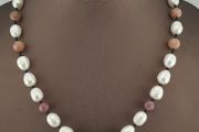 Himalayan Dzi Agate Pendant Necklace with Genuine Freshwater Pearls &amp; Tourmaline