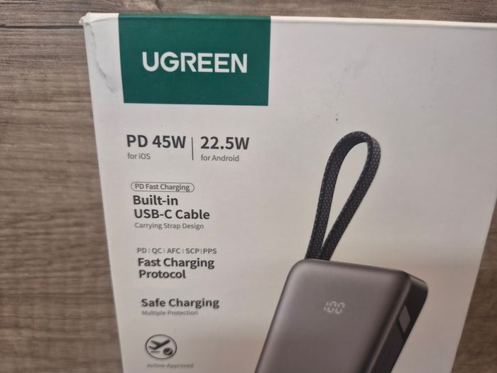 UGREEN USB C, 45W, 20000mah, Nexode Power Bank with Built-in Cable, Fast Charging 3-Way Output Portable Charger