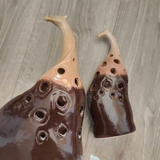 Vintage Pier One Ceramic Cut-Out Giraffes Figurine Brown Glazed