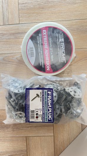 Wall tapes and metal insulation board anchors