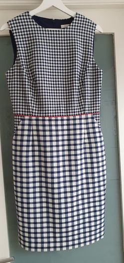 PRECIS navy white red shift dress with pockets Sz 10 UK