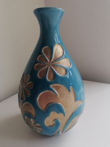 Carolyn Donnelly Eclectic  Blue Galzed Vase