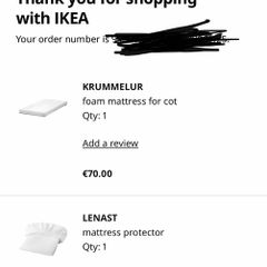 Cot mattress with mattress protector and sheets