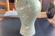 Vintage Korean Ceramic Vase Flying Cranes