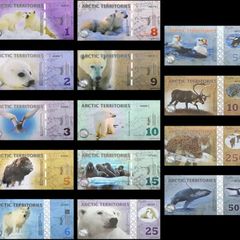 Arctic Territories, Set 14 PCS, 1-500 Polar, Animal Polymer Banknote ( 2010 - 2017 ) Notes , UNC Codition, fantasy Note