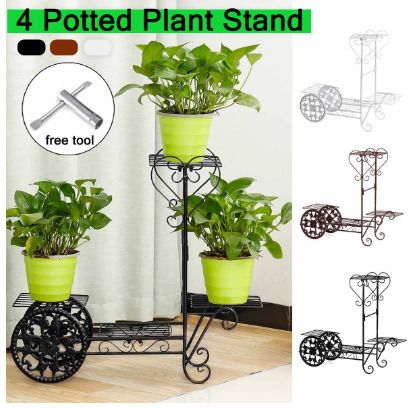 BRAND NEW 4 Tiers Fashion Iron Plant Stand Flower Shelf for Rack Balcony Simple Indoor Living Room Coffee Bar Garden Flower Pot Shelf